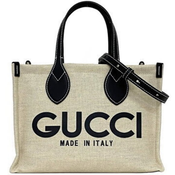 Gucci Handbag Beige Navy Blue Tote Bag White Top Handle Shoulder Bag - Picture 1 of 9